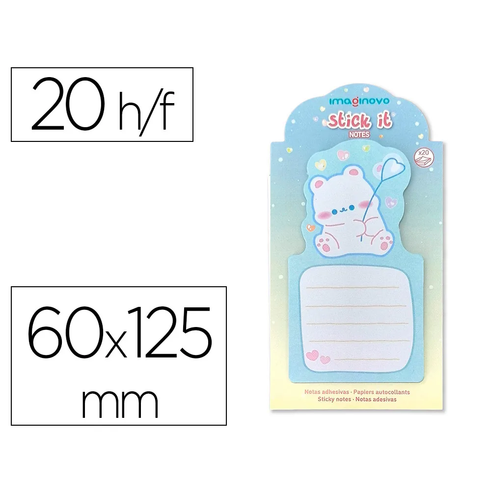 Bloc Notas Adhesivas Imaginovo Bunny con Soporte 20 Hojas Azul 60X125 MM Oso