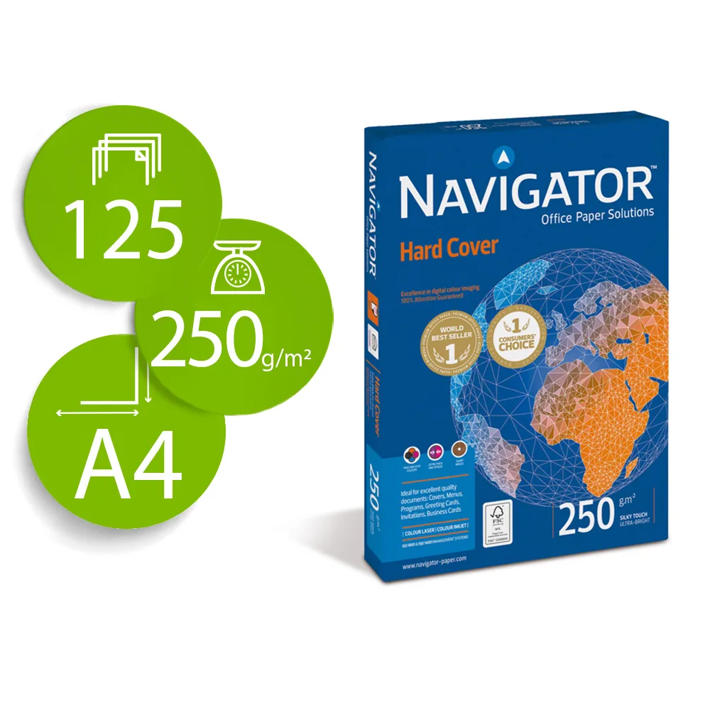 Papel Fotocopiadora Navigator Hard Cover DIN A4 250 GR Papel Multiuso Ink-jet y Laser Paquete de 125 Hojas