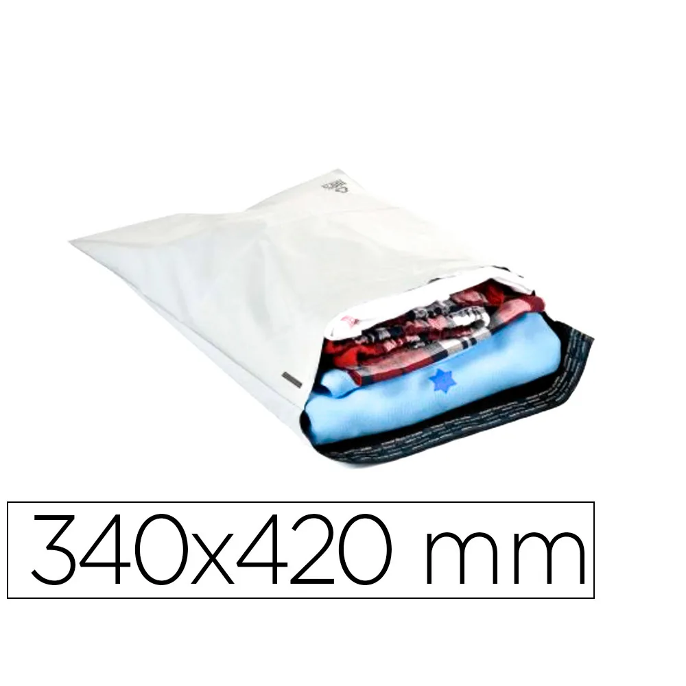 Sobre Q-Connect de Plastico Bolsa para Envios 100% Recicladas con Autocierre Color Blanco 340X420 MM