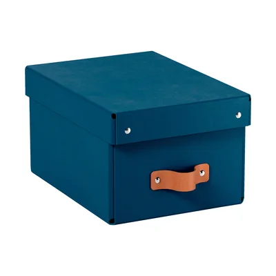LEITZ Caja de Almacenaje Leitz Carton Pequeña con Asa de Piel Color Azul Pack de 2 Unidades