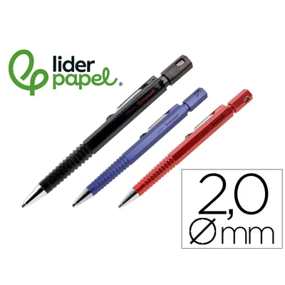 LIDERPAPEL Portaminas Liderpapel Tech con Clip y Sacapuntas 2 MM 3 Colores Surtidos