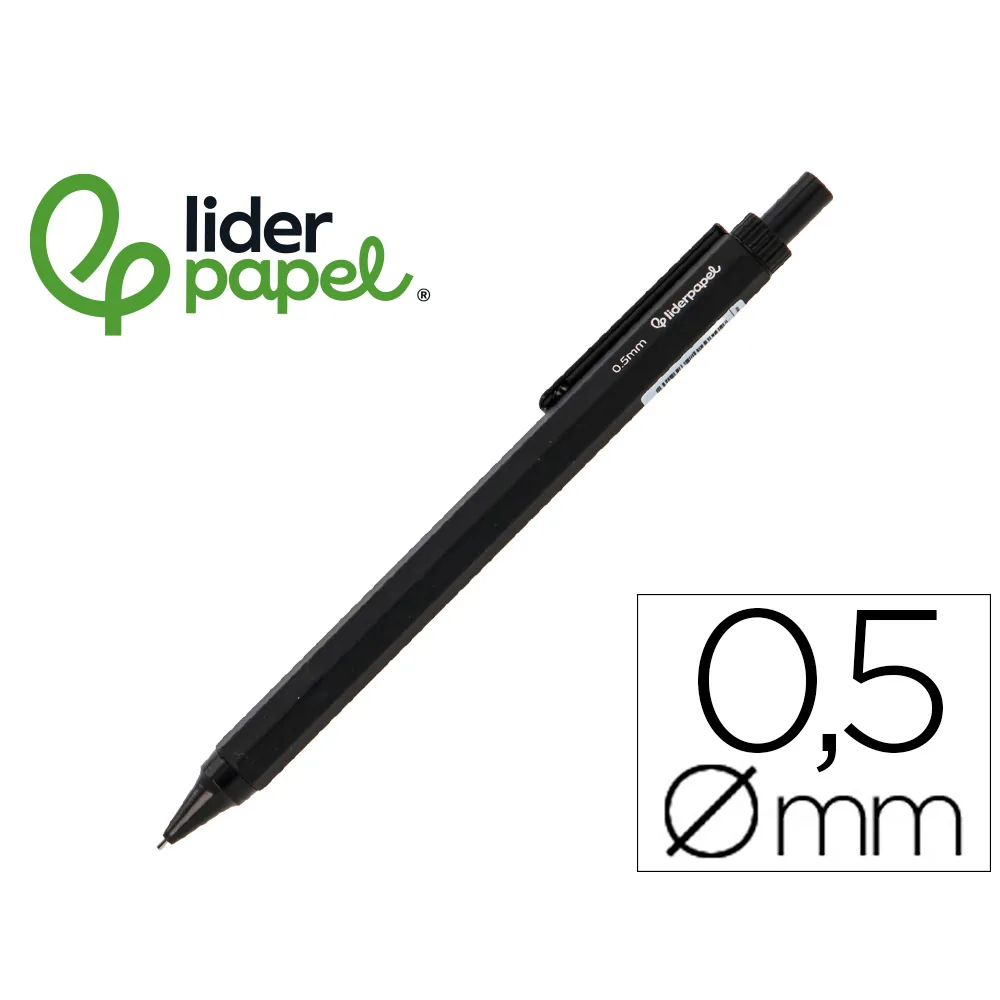 Portaminas Liderpapel Coleccion 5 con Clip y Goma Punta 0.5 MM Negro