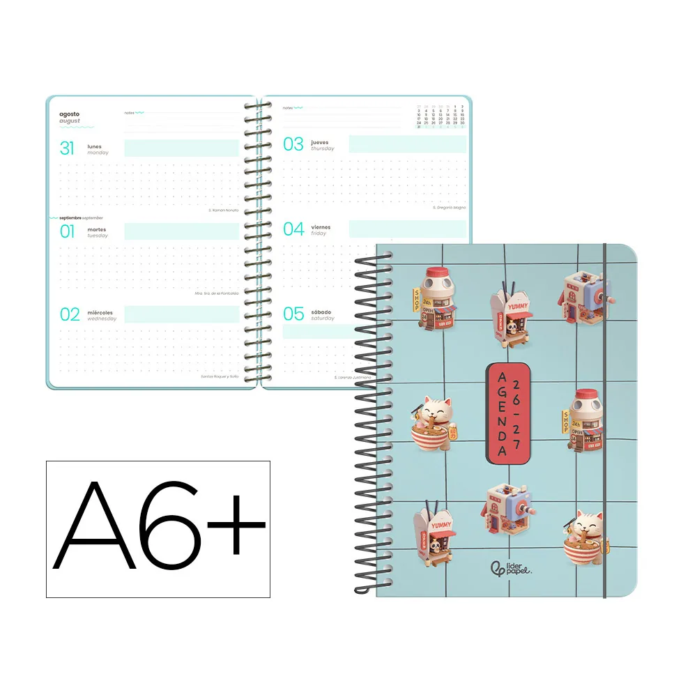 Agenda Escolar Liderpapel 26-27 Espiral Fantasy F Semana Vista A6+ Bilingue 80G Papel Fsc DISEÑO4