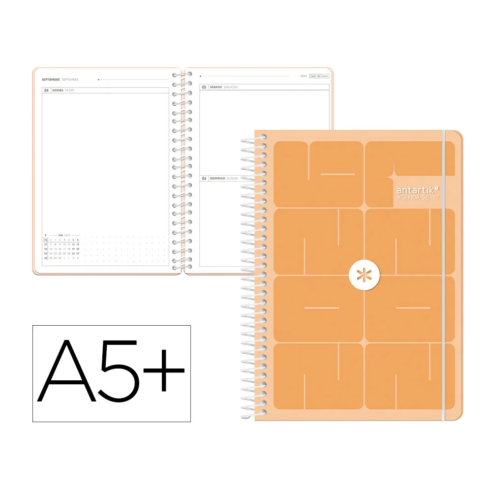 Agenda Escolar Antartik 26-27 Espiral Essentials Dia Pagina A5+ Bilingue 80G Papel Fsc Naranja
