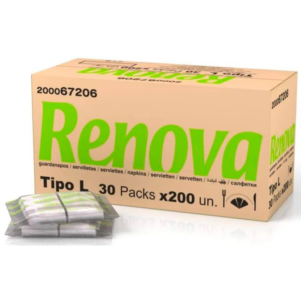 Servilleta Renova 1 Capa Color Blanco Mini 17X17 CM Plegado L Paquete de 200 Unidades