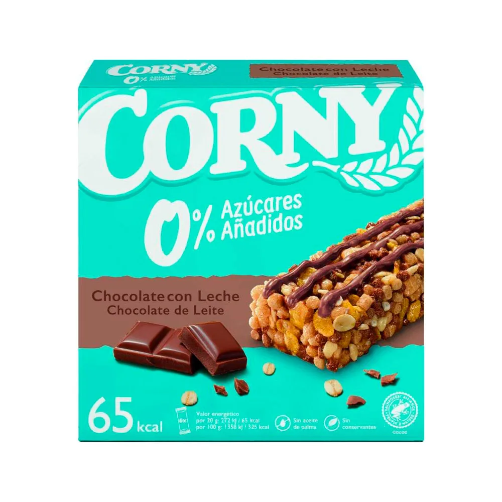 Barrita de Cereales Corny 0% Azucares Chocolate con Leche Caja de 6 Unidades 20 G