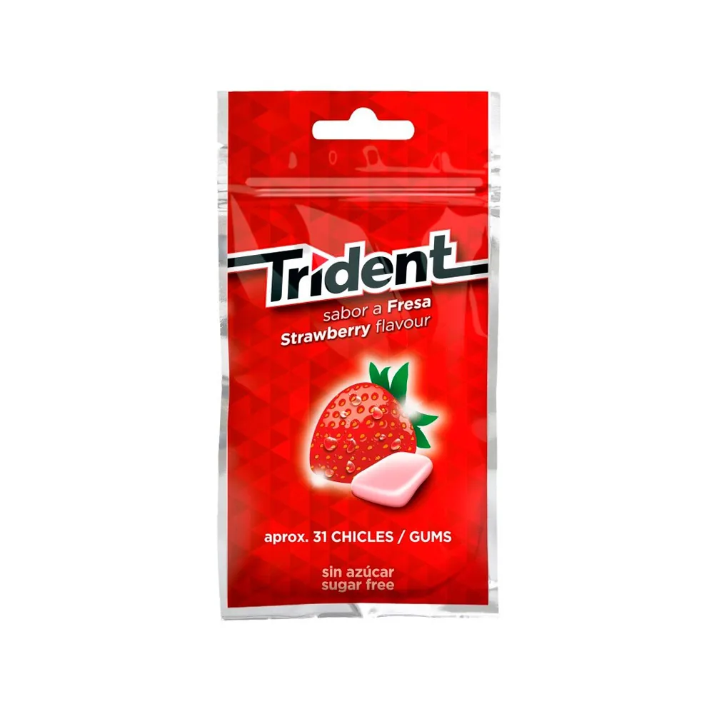 Chicle Trident Grageas Sabor Fresa Sin Azucar Bolsa de 43,5 G