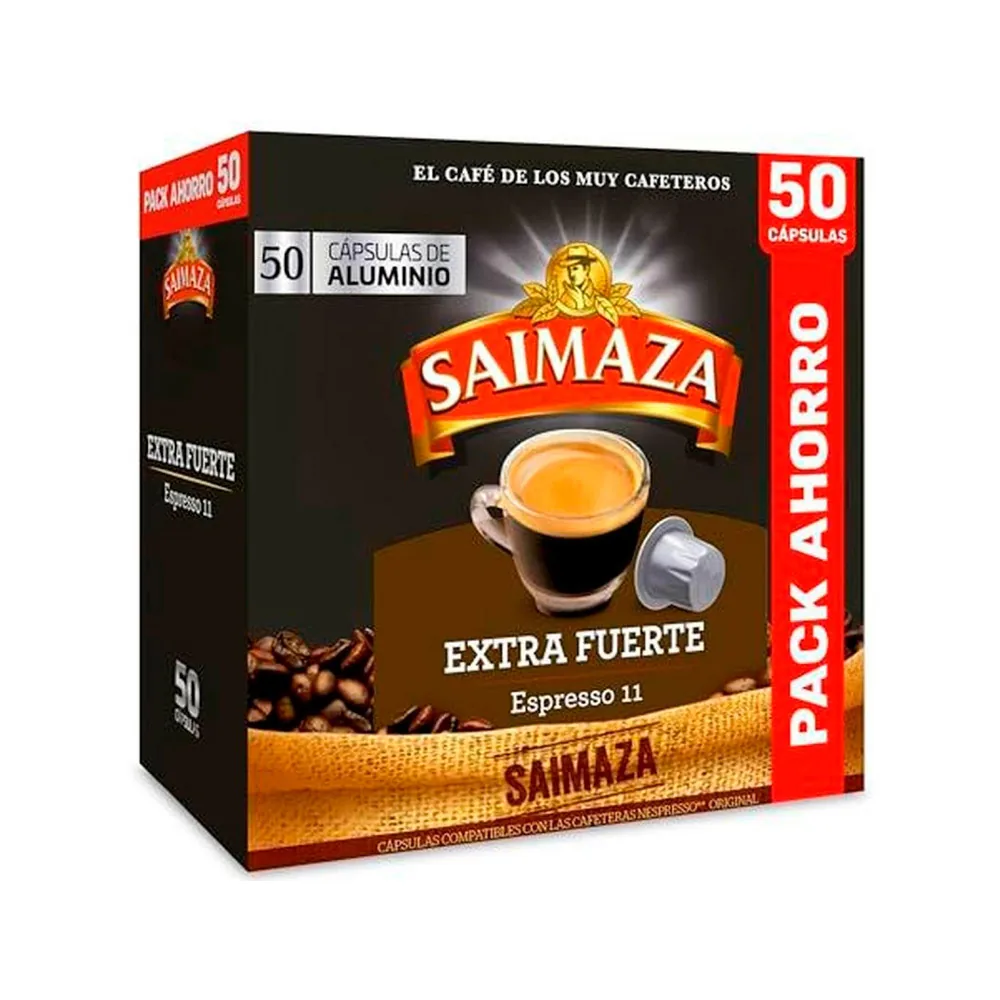 Cafe Saimaza Extra Fuerte Espresso Intensidad 11 Caja de 50 Capsulas Compatible Nespresso