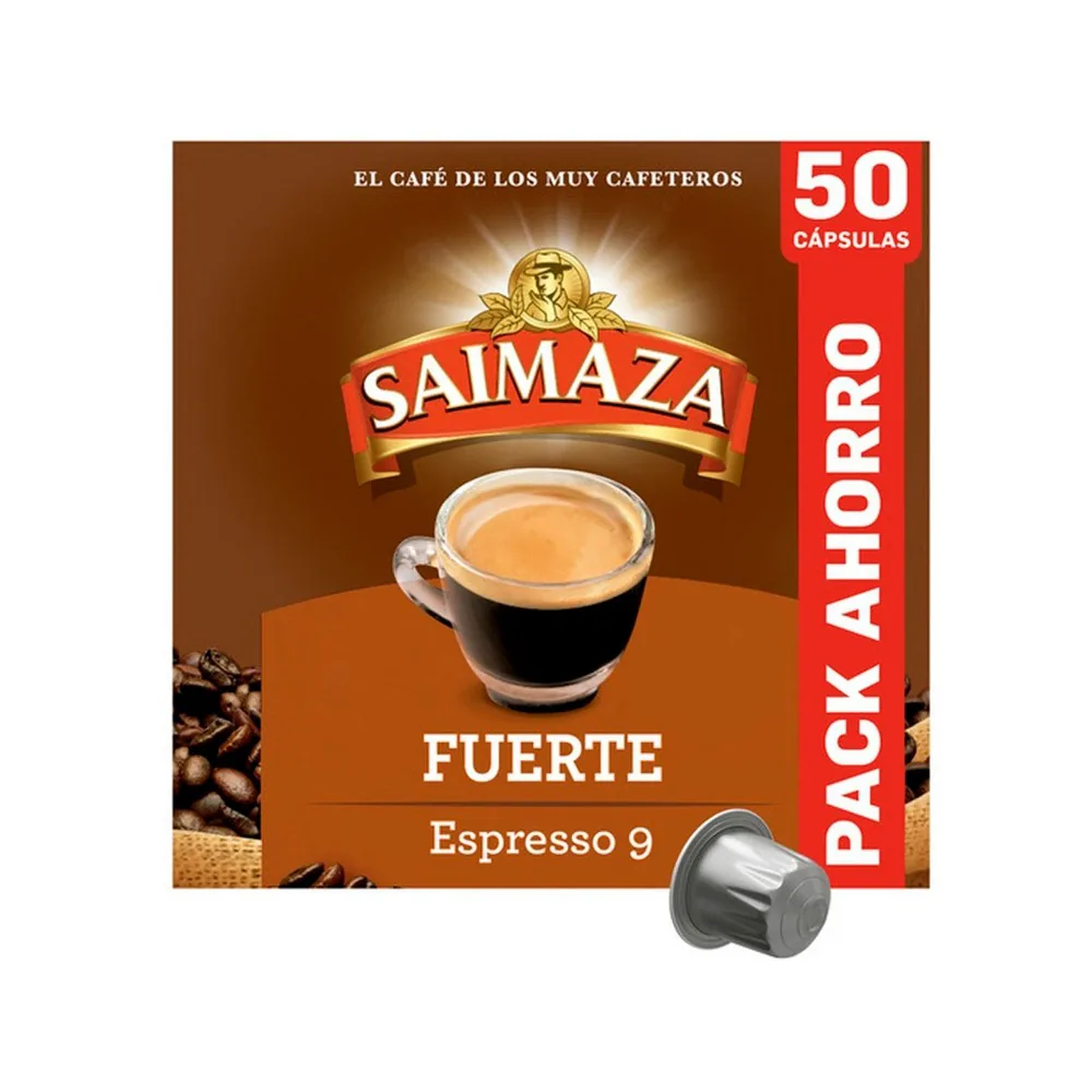 Cafe Saimaza Fuerte Espresso Intensidad 9 Caja de 50 Capsulas Compatible Nespresso