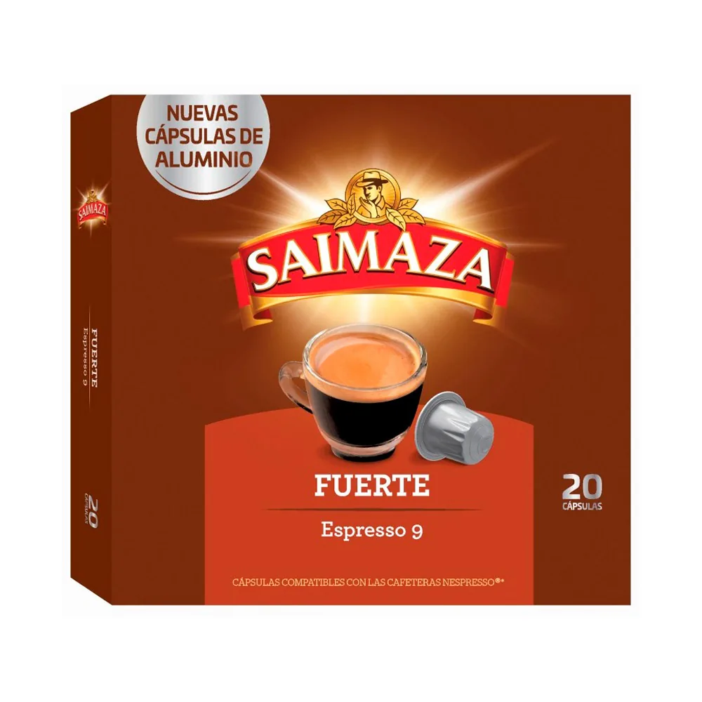 Cafe Saimaza Fuerte Espresso Intensidad 9 Caja de 20 Capsulas Compatible Nespresso
