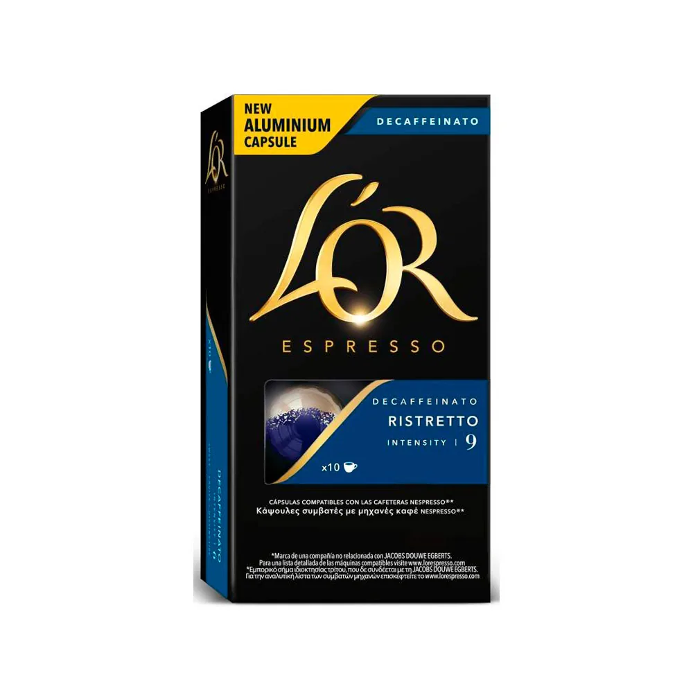 Cafe L'Or Espresso Descafeinado Ristretto Intensidad 9 Caja de 10 Capsulas Compatible Nespresso