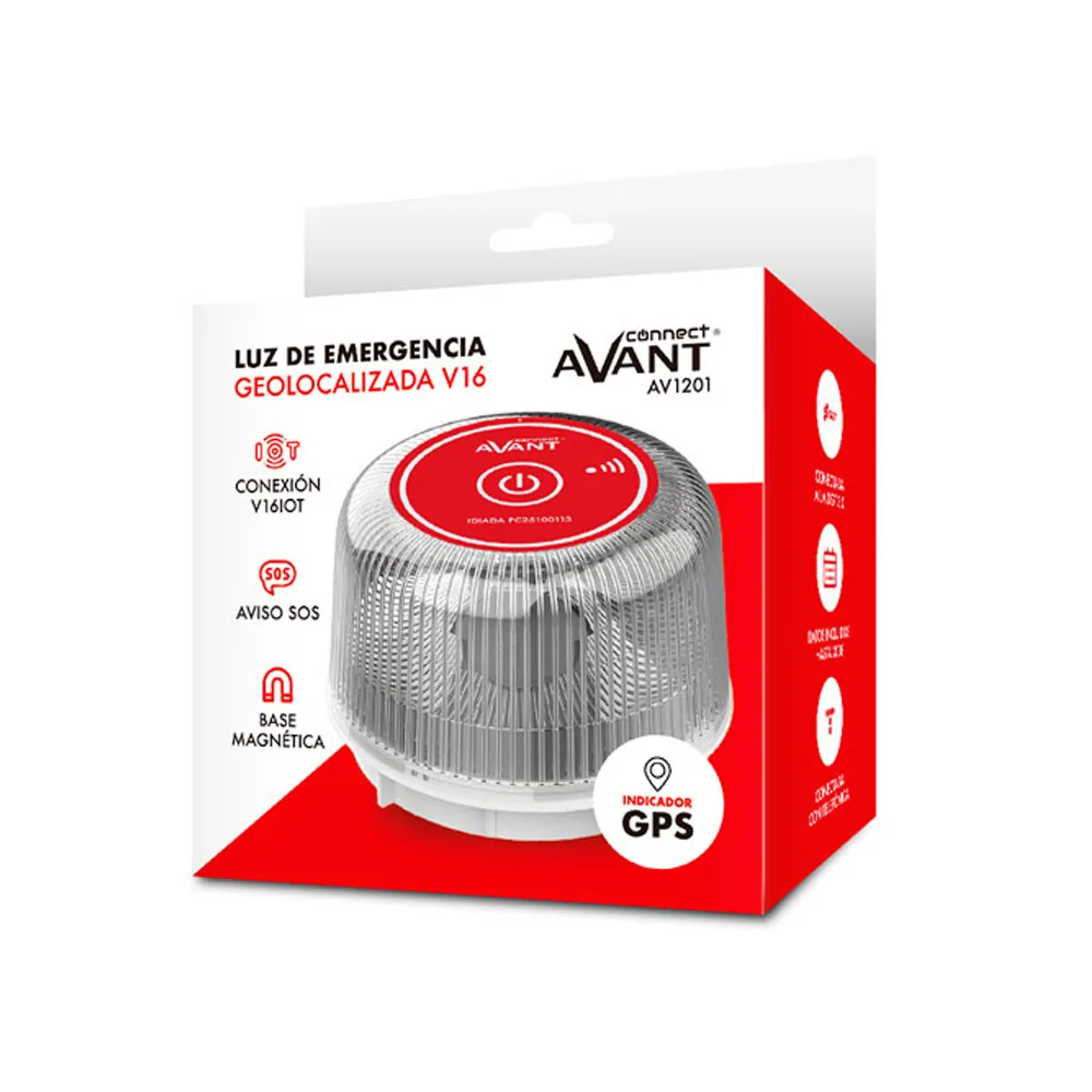 Luz de Emergencia Avant V16 Baliza Geolocalizada Homologada Dgt con Base Imantada