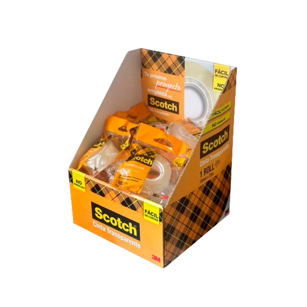 Cinta Adhesiva Scotch 508 Transparente 33X19 MM Facil de Cortar Expositor de 48 Unidades