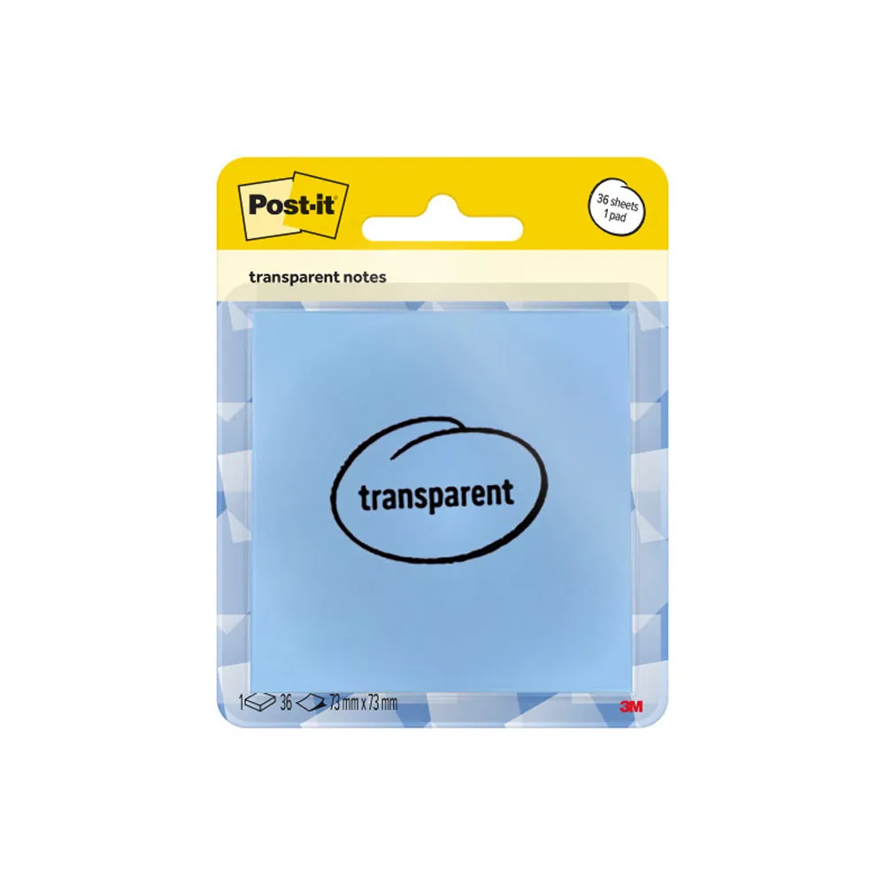 Bloc de Notas Adhesivas Quita y Pon Post-It 73X73 MM 36 Hojas Transparente Azul Lavado Vaquero