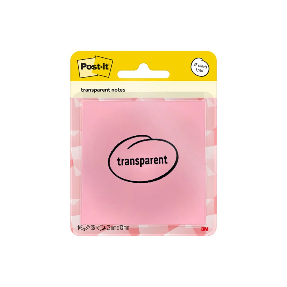 Bloc de Notas Adhesivas Quita y Pon Post-It 73X73 MM 36 Hojas Transparente Salmon