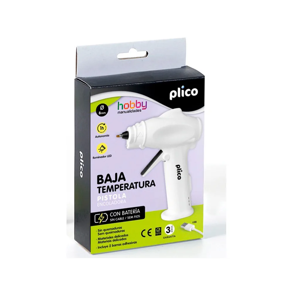 Pistola de Silicona Mini Plico Baja Temperatura con Bateria y Led 25W