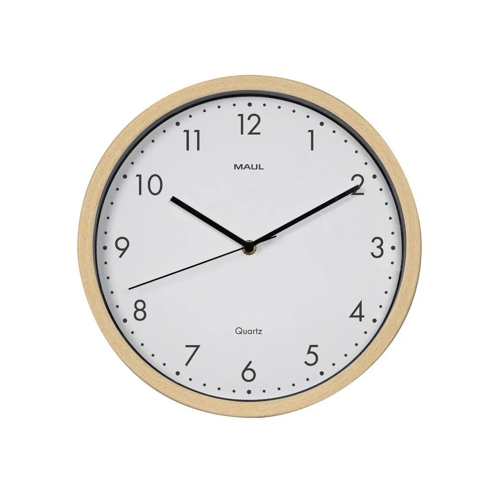 Reloj Maul Grain de Pared Redondo 31 CM Diametro Cuarzo Marco Madera Natural Clara