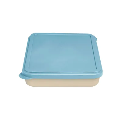 EXACOMPTA Fiambrera Exacompta Reutilizable 2 Compartimentos Color Beig con Tapa Color Azul Biodegradable 250X210X50