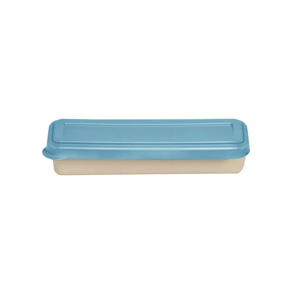 Fiambrera Exacompta Color Beig con Tapa Color Azul Incluye 3 Cubiertos Reutilizables 205X65X40 MM