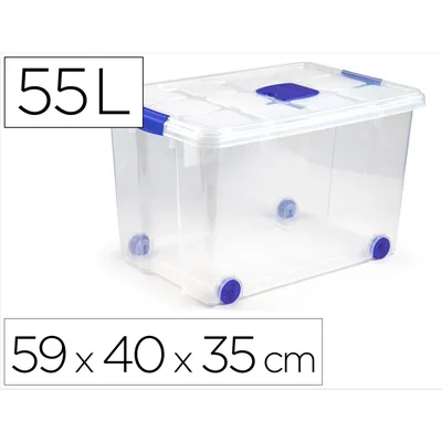 PLASTICFORTE Contenedor de Plastico Plasticforte 55 Litros N 4 Transparente con Tapa 590X400X350 MM