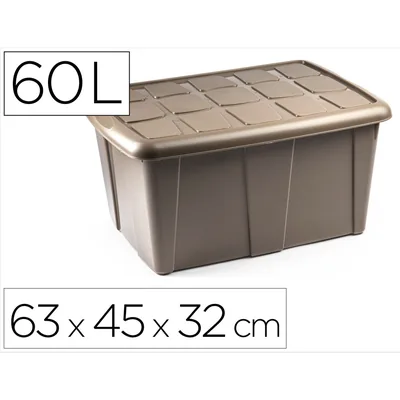 PLASTICFORTE Contenedor de Plastico Plasticforte 60 Litros N 18 Beig con Tapa 630X450X320 MM