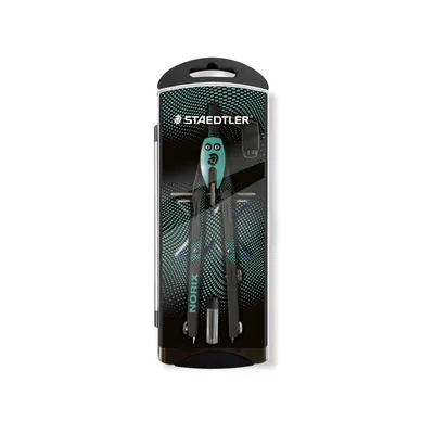 STAEDTLER Compas Staedtler Noris 555 con Husillo y Rueda Central Sin Alargadera Tubo de Minas y Aguja Color Verde Turquesa