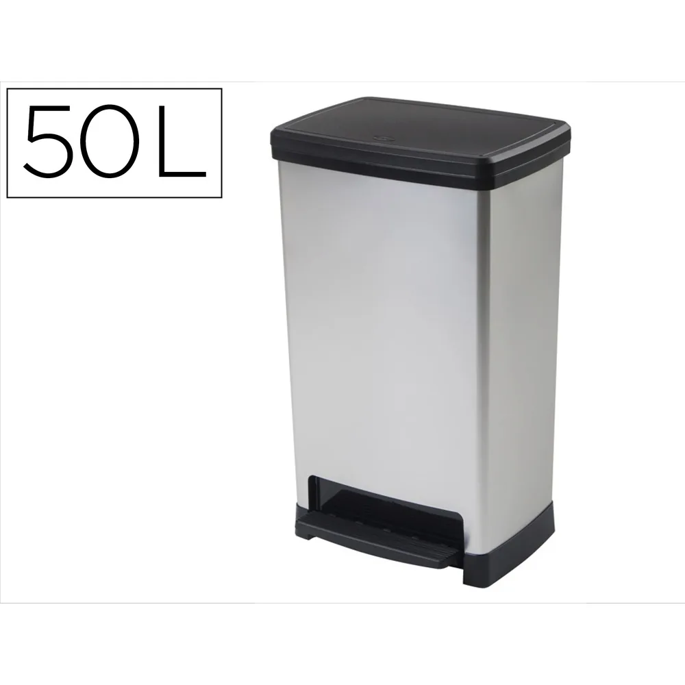 Contenedor Plastico Cep Elite con Tapa y Pedal Dos Compartimentos 50 L Color Plata 390X288X654 MM