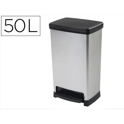 CONTE Contenedor Plastico Cep Elite con Tapa y Pedal Dos Compartimentos 50 L Color Plata 390X288X654 MM