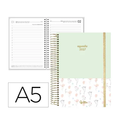 FANTA Agenda Oficina Liderpapel 2027 Espiral Fantasy Dia Pagina A5 Bilingue 70G Papel Fsc Menta