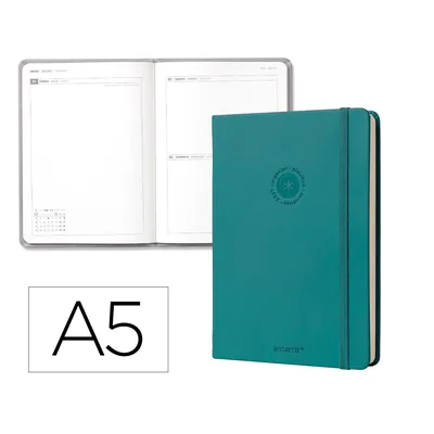 ANTARTIK Agenda Oficina Antartik 2027 Encuadernada Dia Pagina A5 Bilingue 70G Papel Fsc Turquesa