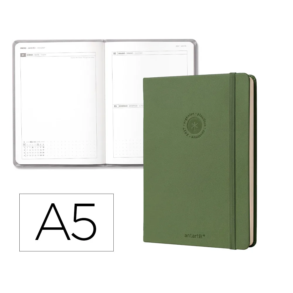 Agenda Oficina Antartik 2027 Encuadernada Dia Pagina A5 Bilingue 70G Papel Fsc Verde