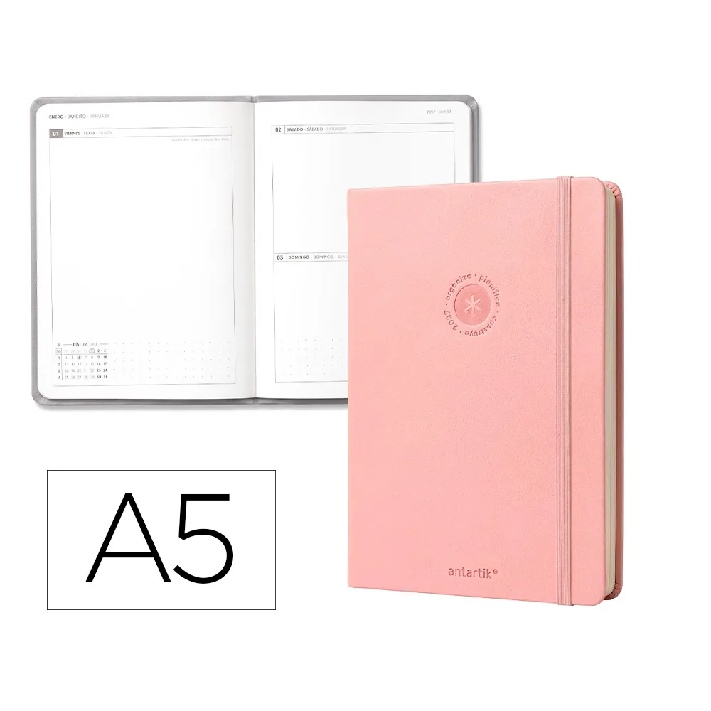 Agenda Oficina Antartik 2027 Encuadernada Dia Pagina A5 Bilingue 70G Papel Fsc Rosa