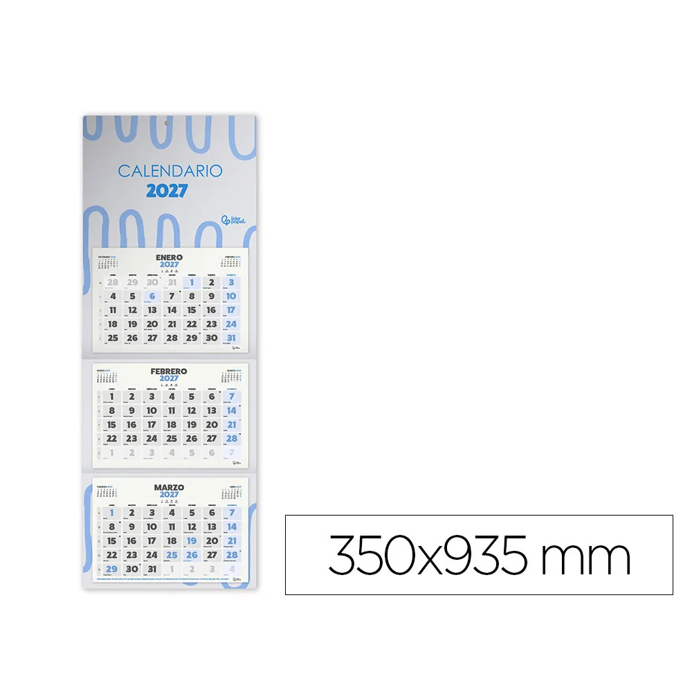 Calendario Pared Liderpapel 3 Meses Vista 2027 Plegable 330X700 MM Papel 105 G