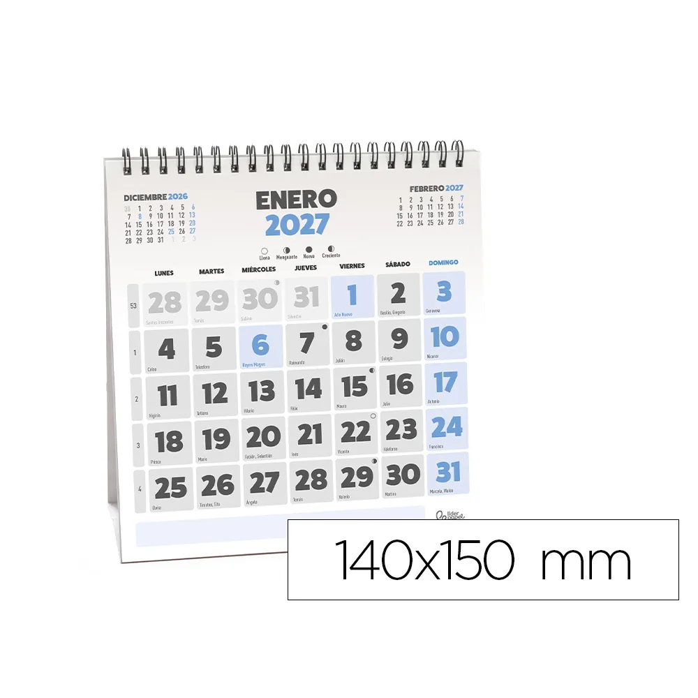 Calendario Espiral Triangular Liderpapel de Sobremesa Serie Clasico 2027 140X150 MM Papel 128 G