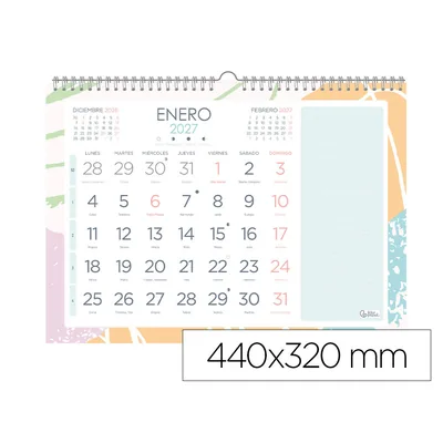LIDERPAPEL Calendario Espiral Pared Liderpapel Joven 2027 Numeros Grandes 440X320 MM Papel 128 G con Pegatinas
