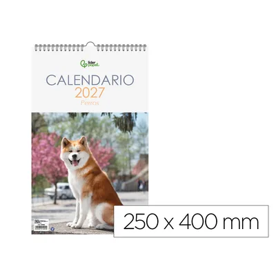 LIDERPAPEL Calendario Espiral Pared Liderpapel Imagenes Perros 2027 para Escribir 250X400 MM Papel 157 G