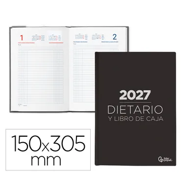 LIDERPAPEL Dietario Liderpapel 2027 Dos Tercios 150X305 MM Dia Pagina Bilingue Color Negro Papel 70 G Fsc