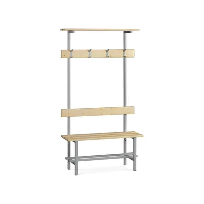 ROCADA Banco de Madera con Zapatero y Perchero Superior Estructura Acero y Listones de Pino Barnizados 1500 MM