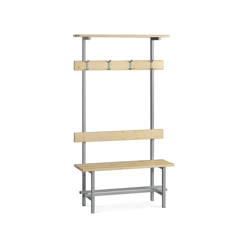 Banco de Madera con Zapatero y Perchero Superior Estructura Acero y Listones de Pino Barnizados 2000 MM