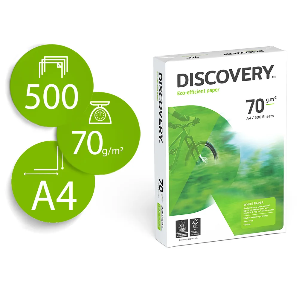 Papel Fotocopiadora Discovery DIN A4 70 Gramos Papel Multiuso Ink-jet y Laser Paquete de 500 Hojas