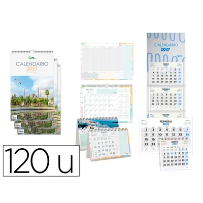 LIDERPAPEL Calendario Liderpapel 2027 Expositor Podio de 120 Unidades Diseños Surtidos