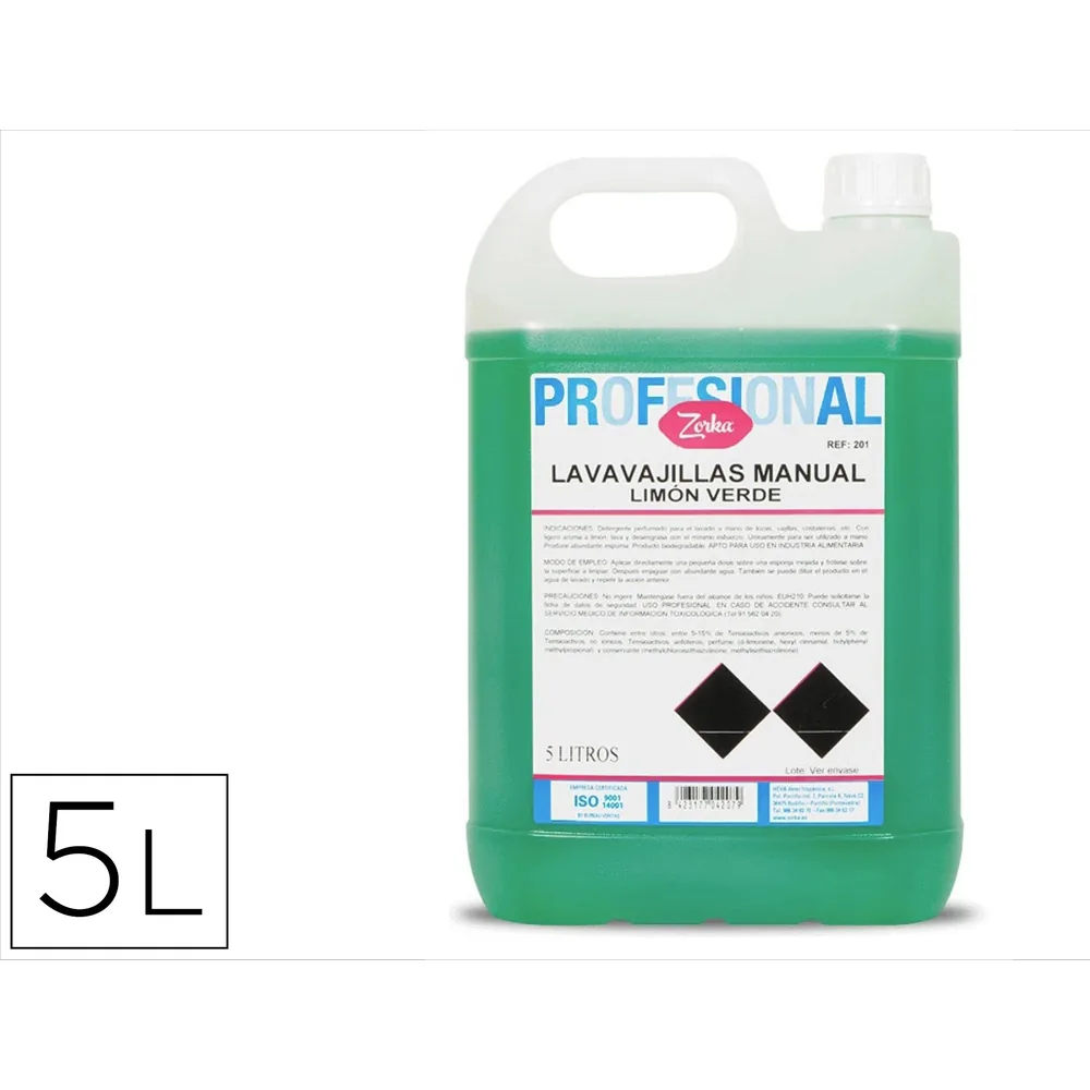 Lavavajillas Manual Zorka Limon Verde Garrafa 5 Litros