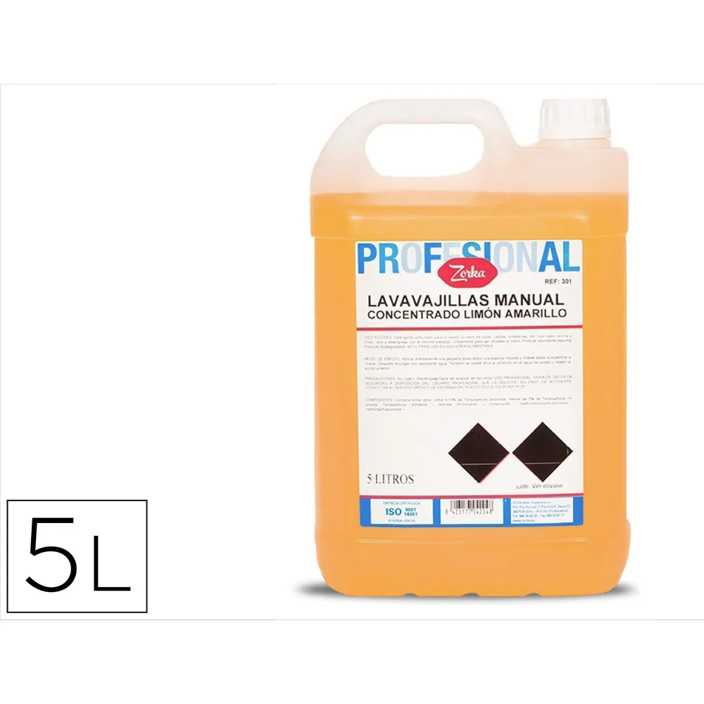 Lavavajillas Manual Zorka Concentrado Limon Amarillo Garrafa 5 Litros