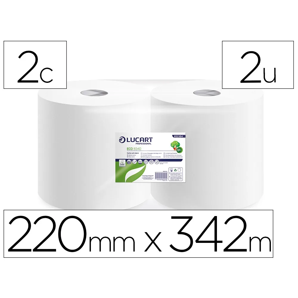Papel Secamanos Lucart Ecologico 17,5 G 2 Capas 220 MM X 342 M Paquete de 2 Rollos