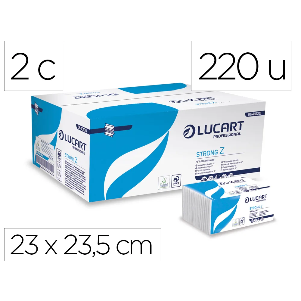 Toalla Secamanos Lucart Celulosa Virgen 22 G 2 Capas Plegado en Z 23X23,5 CM Caja de 18 Paquete de 220 Unidades