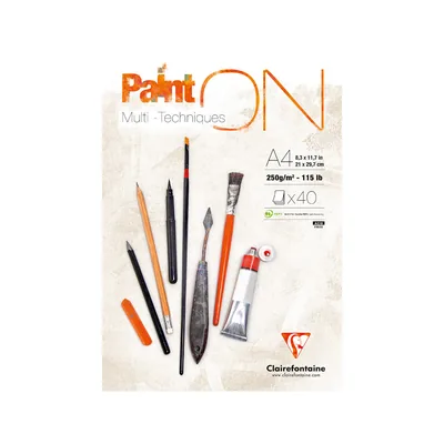 CLAIREFONTAINE Bloc de Dibujo Multitecnicas Clairefontaine Paint On DIN A4 Encolado 40 Hojas 250 GR Liso