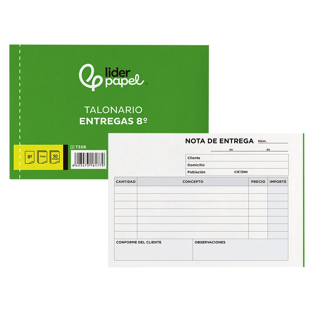 Talonario Liderpapel Entregas 8º Original y 2 Copias T328 Apaisado