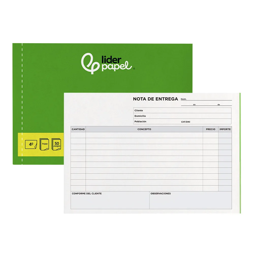 Talonario Liderpapel Entregas Cuarto Original y 2 Copias T329 Apaisado