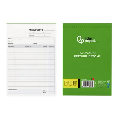 LIDERPAPEL Talonario Liderpapel Presupuesto Cuarto Original y Copia T230