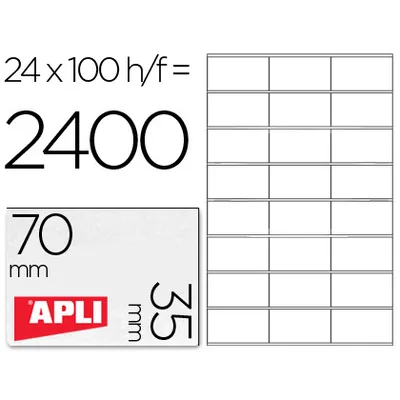 APLI Etiqueta Adhesiva Apli 1272 Tamaño 70X35 MM Fotocopiaodra Laser Ink-jet Caja con 100 Hojas DIN A4